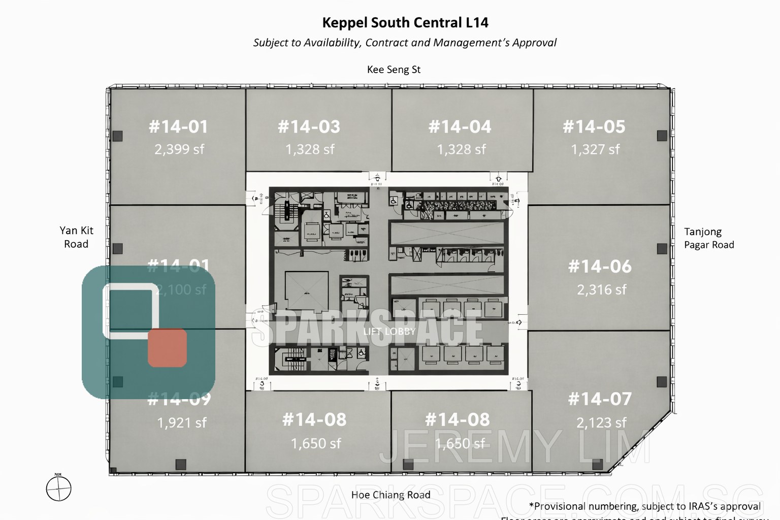 Keppel South Central Level 14 floor plan showing nine fitted office units