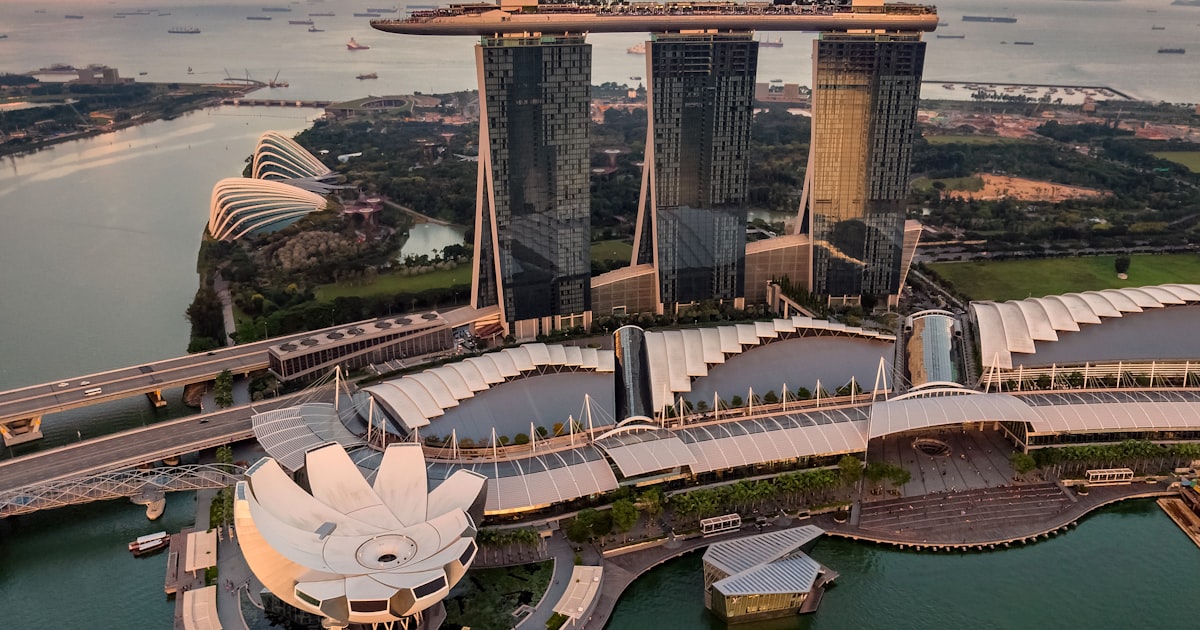 Singapore CBD skyline with office towers across Raffles Place, Marina Bay and Tanjong Pagar